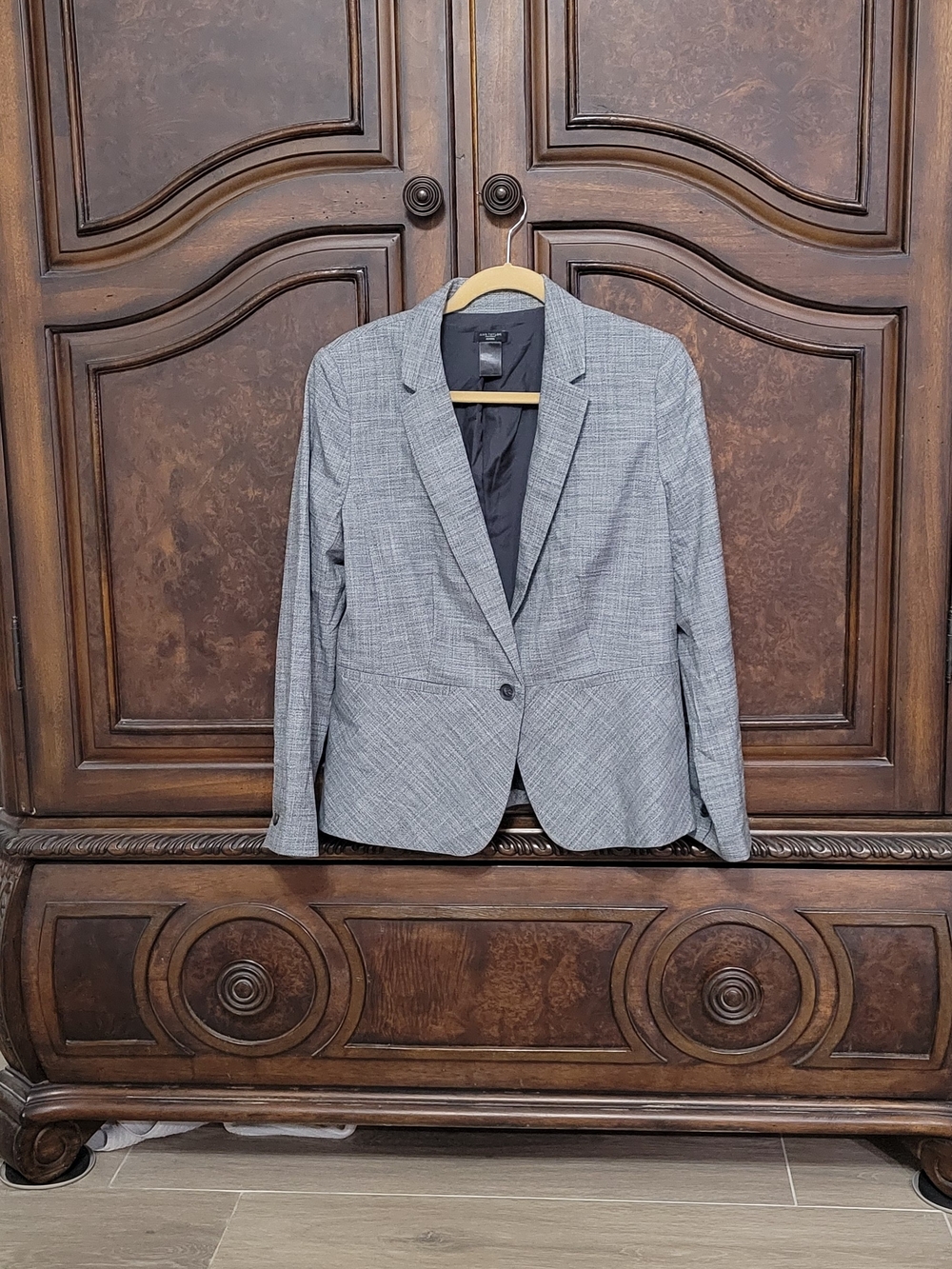 Ann Taylor Gray Plaid Single-Button Blazer 12P